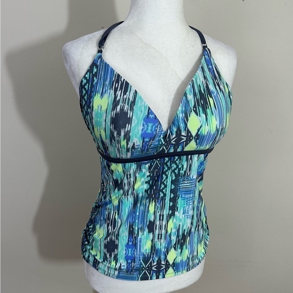 Free Country sz med tankini top in blues, lime green, black - Picture 5 of 13